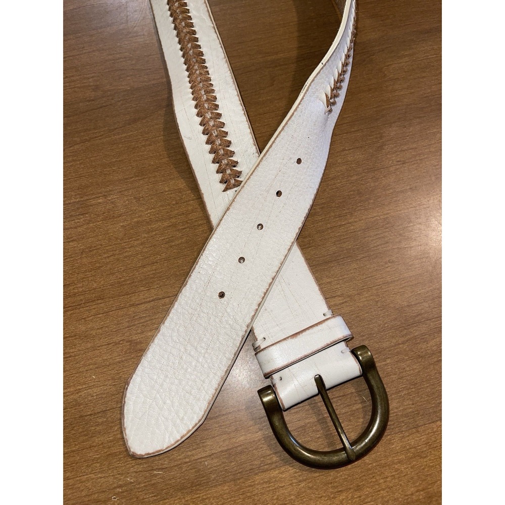 Lauren Ralph Lauren Belt Women XL White Leather Braids Preppy Wide